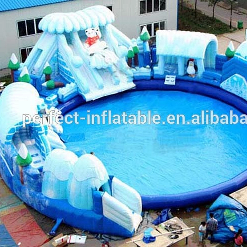 Elastic inflatable water pool slide for water park inflatable slide with swimming pool