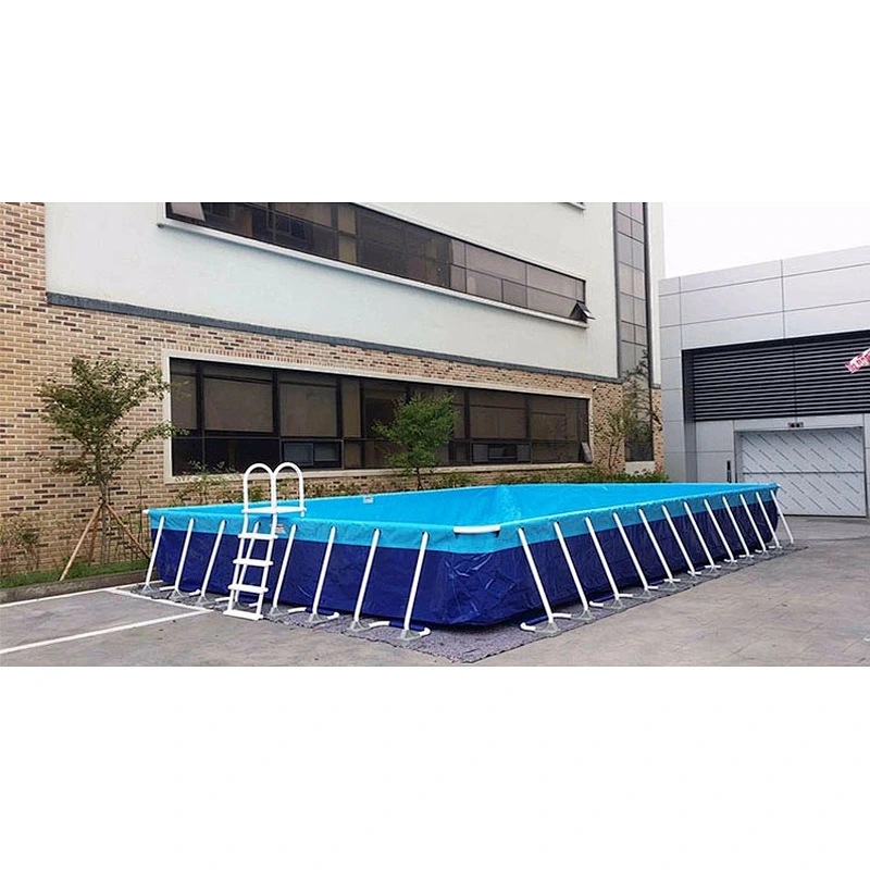 Rigid inflatable adult swimming pool with holders in the garden for sale