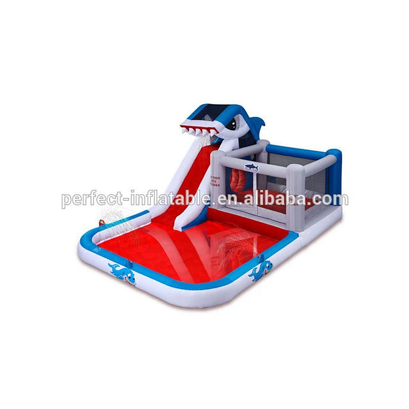 Lovely shark theme inflatable pool for child inflatable swimming pool with slide for sale