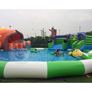 Commercial Large Water Park Equipment Inflatable Water Slide With Swimming Pool
