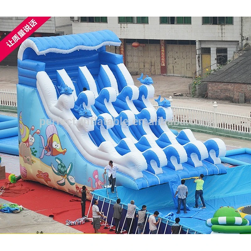Giant cocrodies water park playing area with slide and big pool