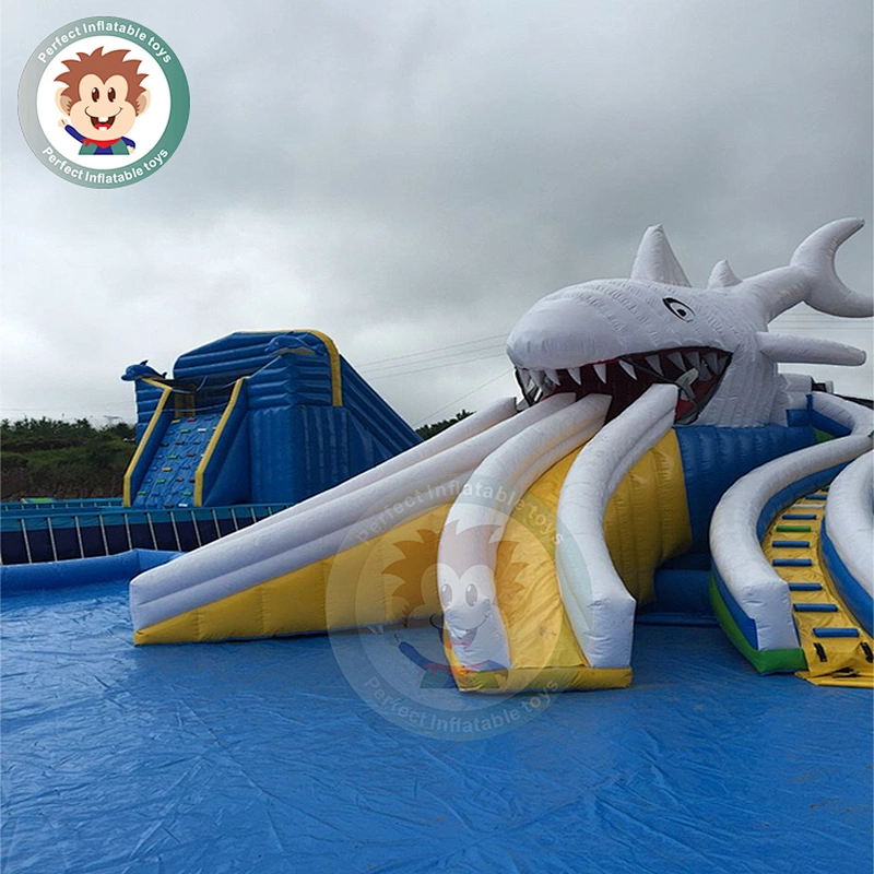 20M * 18M Medium Water Park Equipment Inflatable Water Slide With Pool