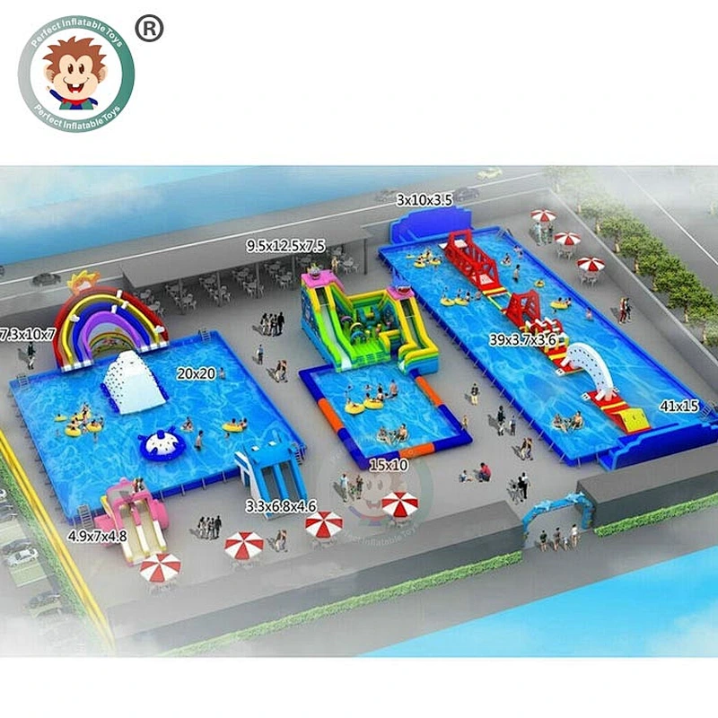 China Outdoor Kids Cheap Price Inflatable Water Pools Park Commercial Large Rectangular PVC Adult Metal Frame Swimming Pool
