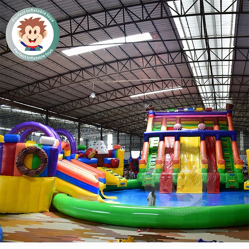 Commercial Large Water Park Equipment Inflatable Water Slide With Swimming Pool