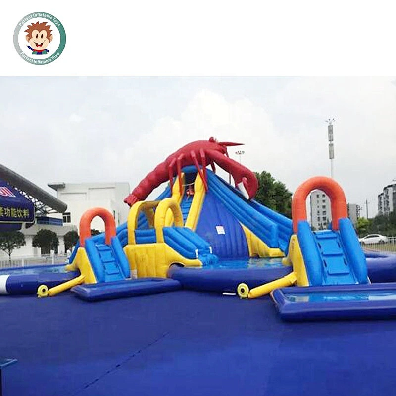 Adult commercial inflatable lobster water park slide with pool for sale