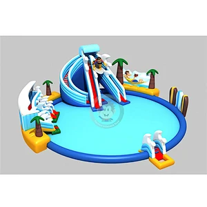 Commercial kids playground bouncer Inflatable water slide with pool for sale