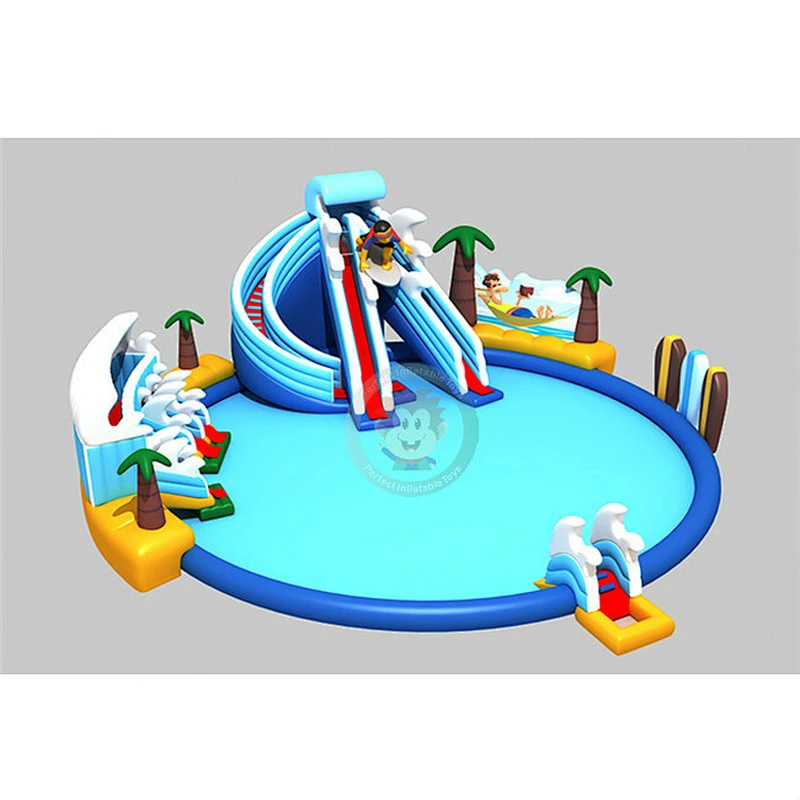 Commercial kids playground bouncer Inflatable water slide with pool for sale