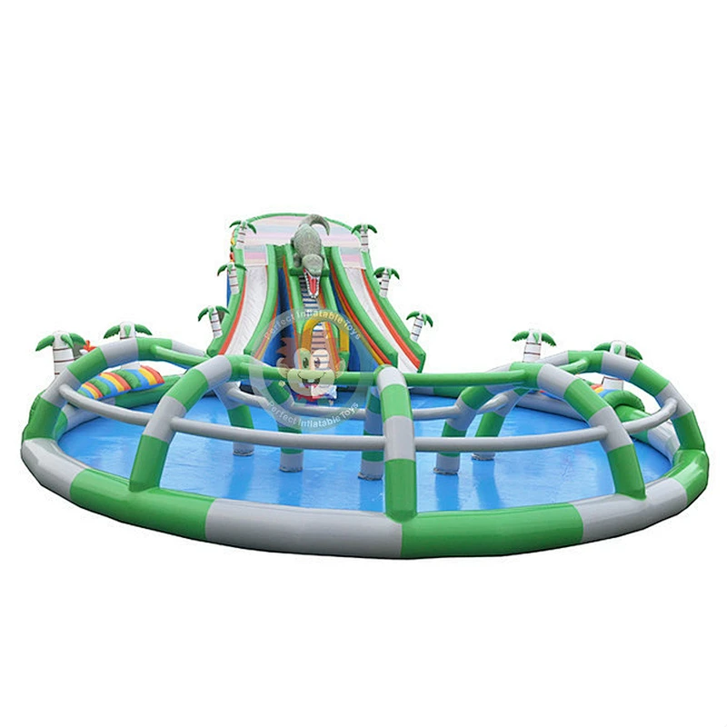 Commercial kids playground bouncer Inflatable water slide with pool for sale
