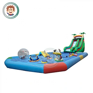 Customized Summer Passion Inflatable Water Slide With Swimming Pool