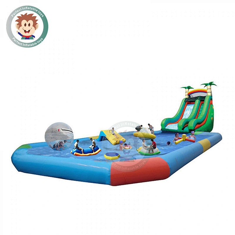 Customized Summer Passion Inflatable Water Slide With Swimming Pool