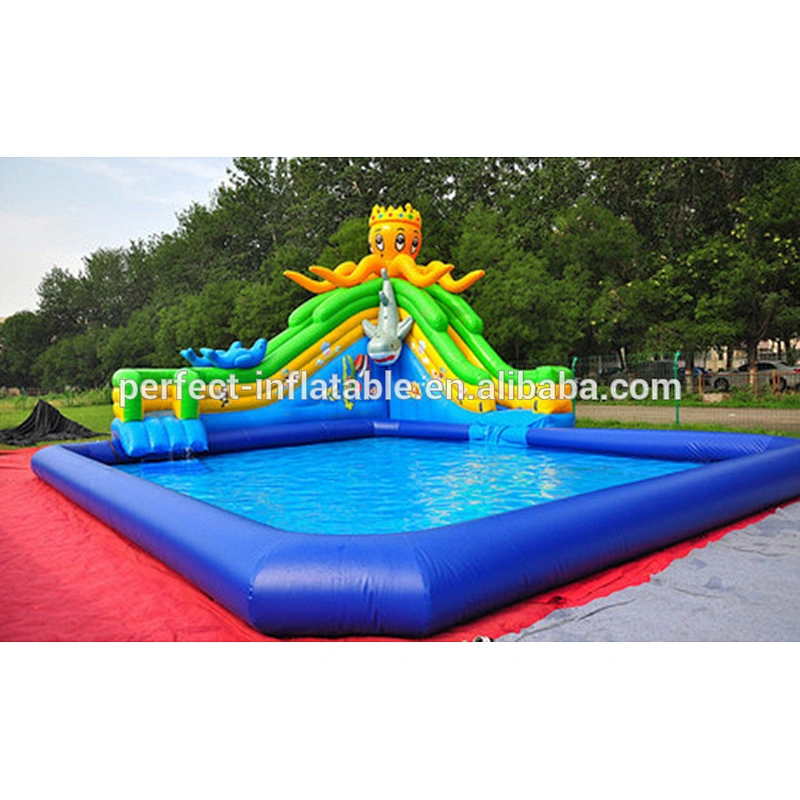Lovely shark theme inflatable pool for child inflatable swimming pool with slide for sale