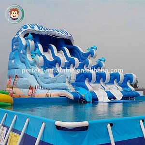 Best PVC tarpaulin material inflatable slide with pool adult inflatable wave water slide