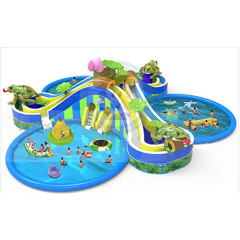 Outdoor Large Inflatable PlayGround Slide With Swimming Pool For Sale