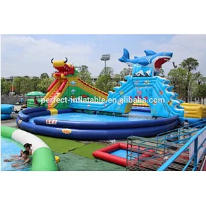 Giant dragon and shark water park adult size inflatable pool floating inflatable boat swimming pool