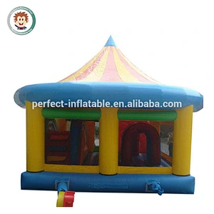 Cartoon bouncer house inflatable round bounce bed castle slide