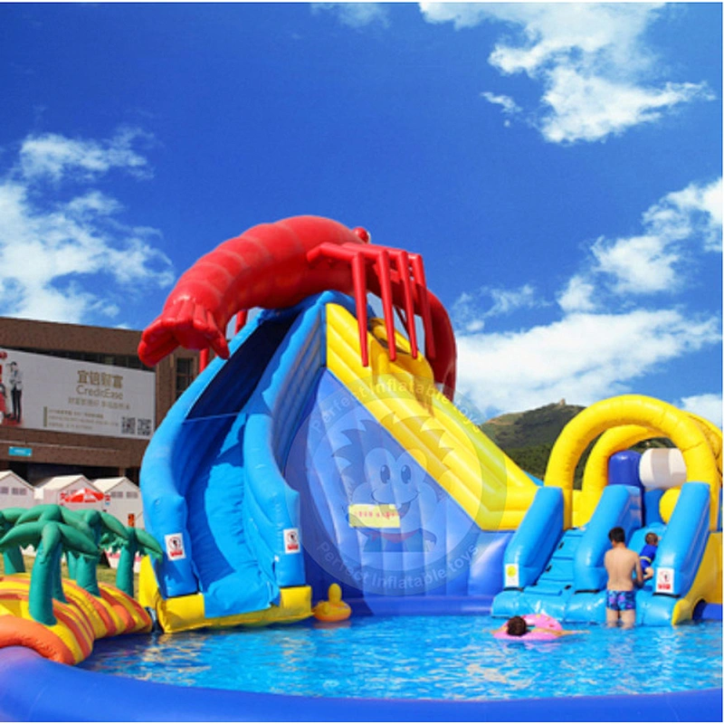 Outdoor Commercial Inflatable Plastic Water Slide With Giant Swimming Pool For Sale