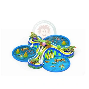 Outdoor Large Inflatable PlayGround Slide With Swimming Pool For Sale