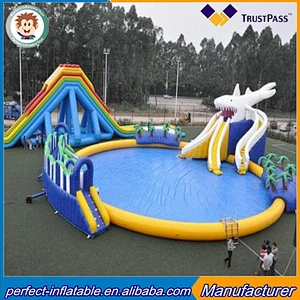 Factory price large inflatable slides pool combinations, inflatable water parks slides pool combinations