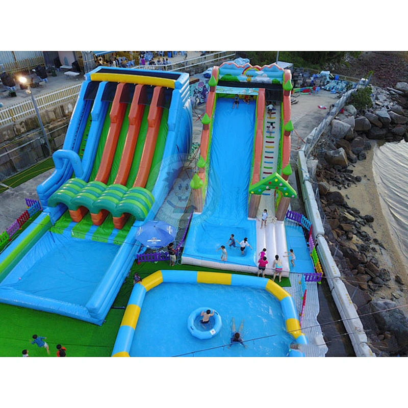 Customized Summer Passion Inflatable Water Slide With Swimming Pool