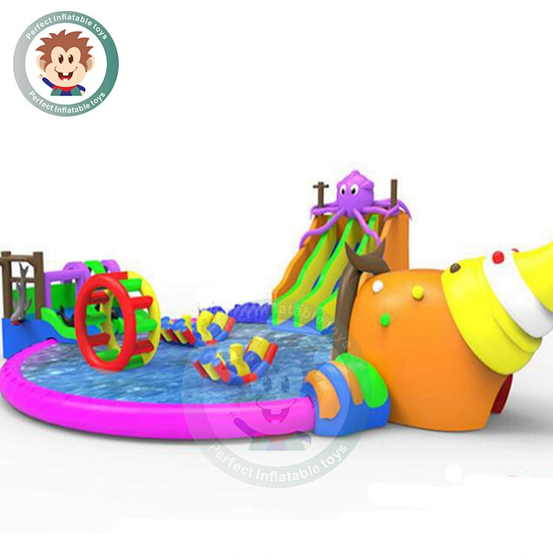Blue And Green Commercial Huge Inflatable Water Slides With Pool For Sale