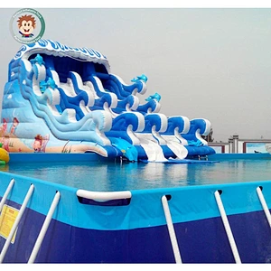 Adults inflatable wave slide inflatable water slide for steel frame pool for sale