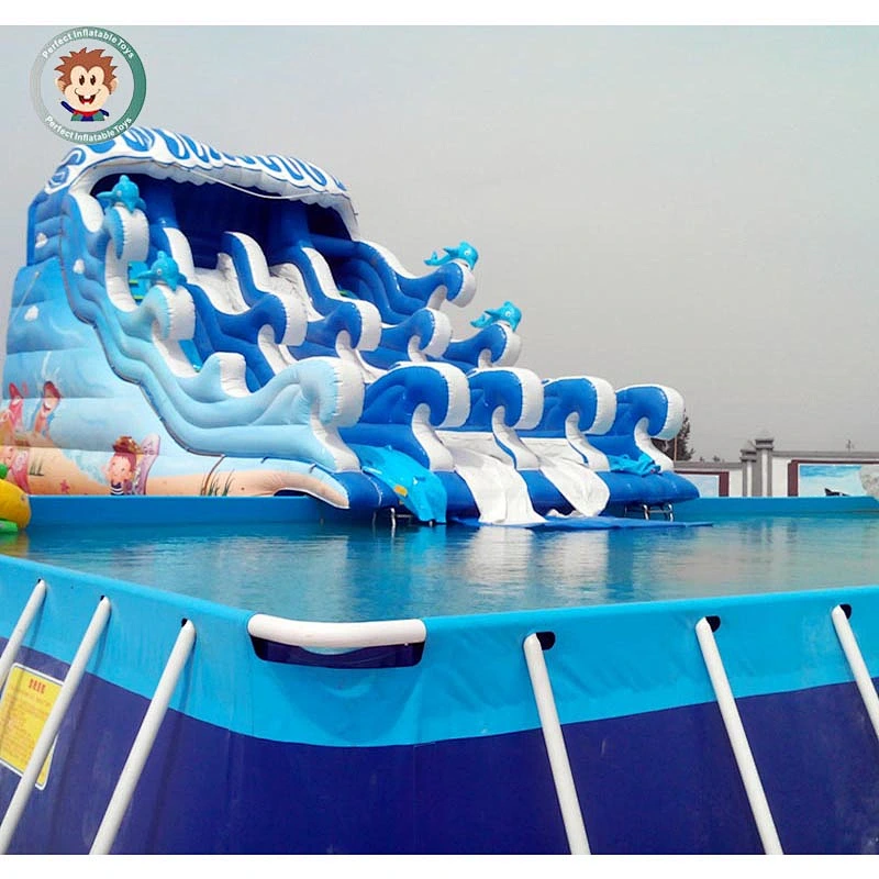 Adults inflatable wave slide inflatable water slide for steel frame pool for sale