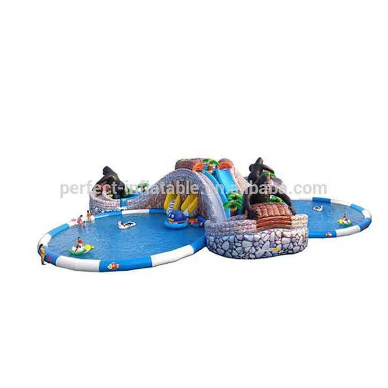 Hot Cartoon water park for kids, Inflatable water slide with pools