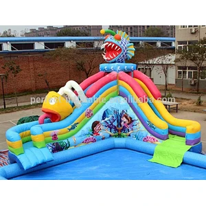 Giant Inflatable shark water slide with pool, funny inflatable water slide