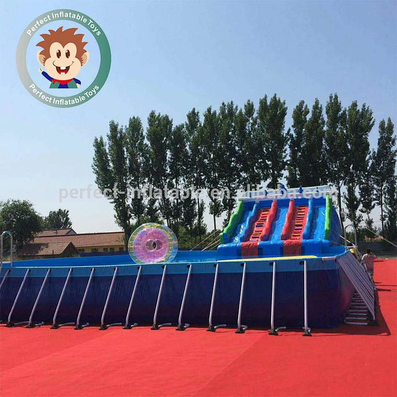 Hot Sale PVC Inflatable Water Park Game Equipment Rectangle Metal Frame Outdoor Swimming Pool