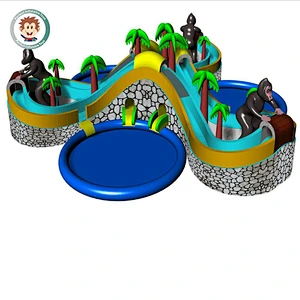 Hot sale inflatable chimpanzee water park inflatable slide with inflatable swimming pool for adults