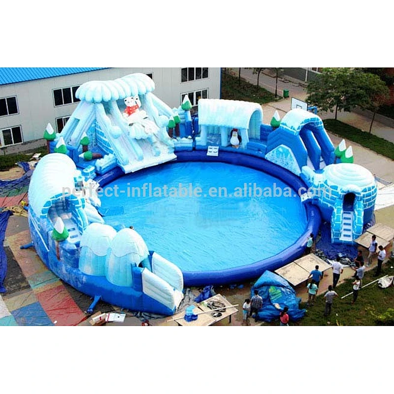 Giant cocrodies water park playing area with slide and big pool