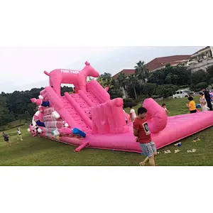 New design commercial pink slide course inflatable obstacle for kids
