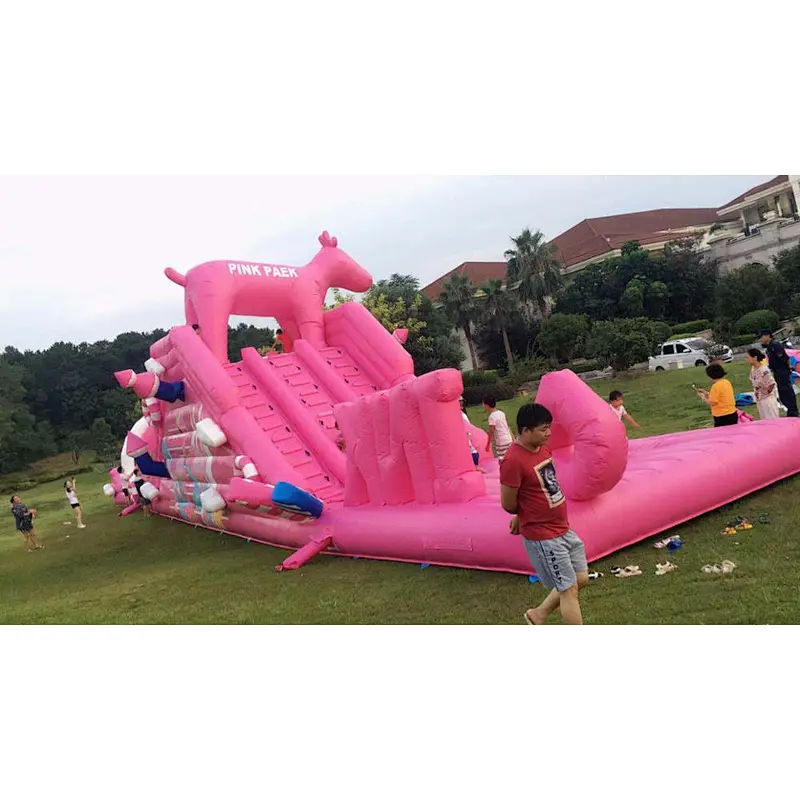 New design commercial pink slide course inflatable obstacle for kids