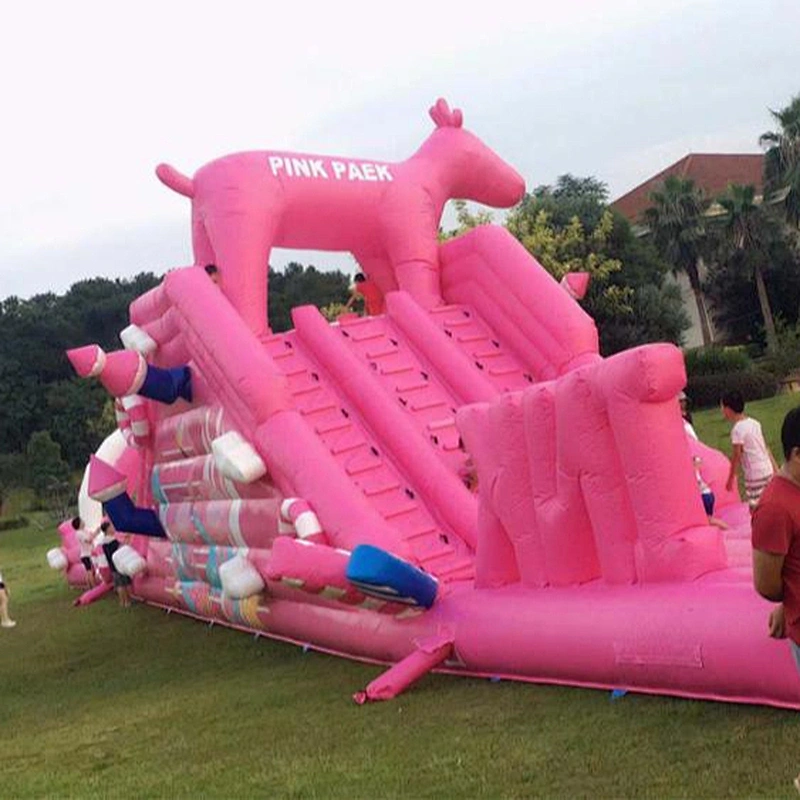 New design commercial pink slide course inflatable obstacle for kids