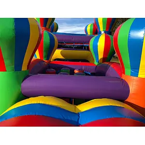colorful hot air balloon inflatable obstacle course commercial inflatable bounce house with slide for rental