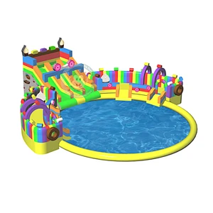 Pink bear inflatable water slide pool inflatable water play equipment