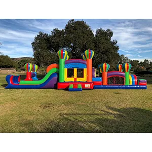 colorful hot air balloon inflatable obstacle course commercial inflatable bounce house with slide for rental