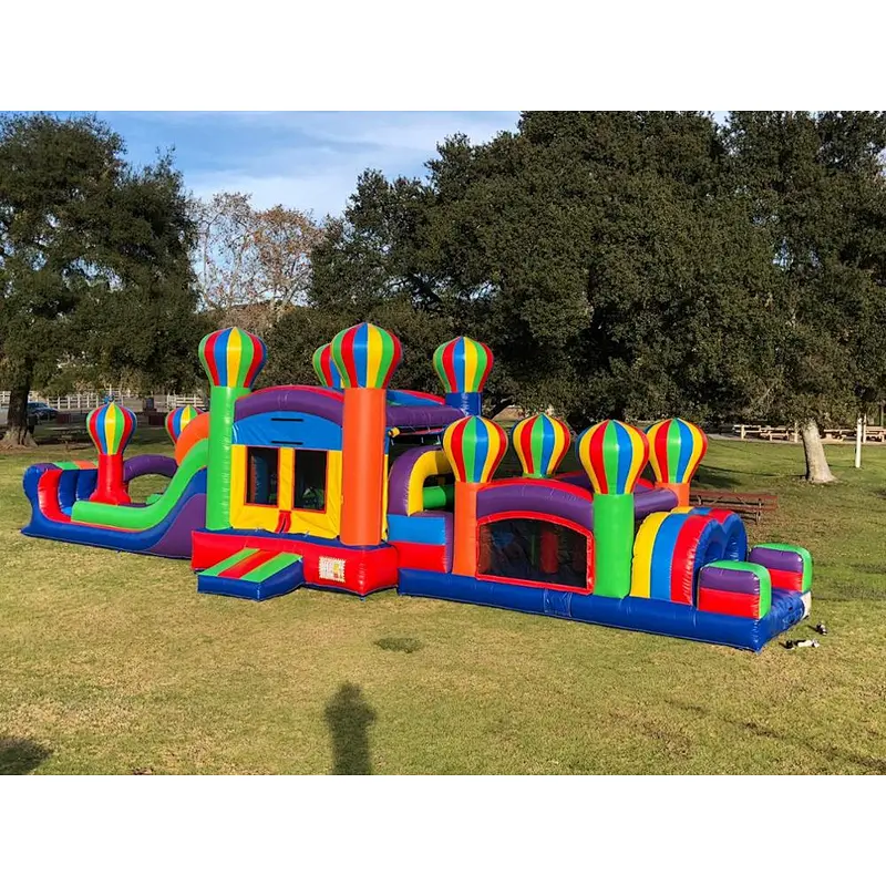 colorful hot air balloon inflatable obstacle course commercial inflatable bounce house with slide for rental