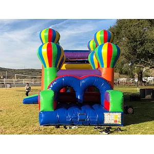 colorful hot air balloon inflatable obstacle course commercial inflatable bounce house with slide for rental
