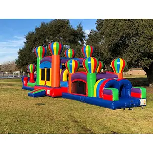 colorful hot air balloon inflatable obstacle course commercial inflatable bounce house with slide for rental