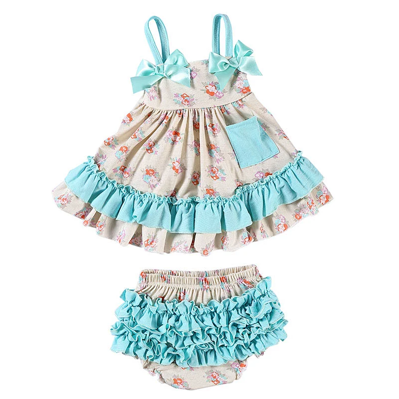 2019 Hot Sale Adorable newborn baby clothes floral print baby outfits swing set for girls