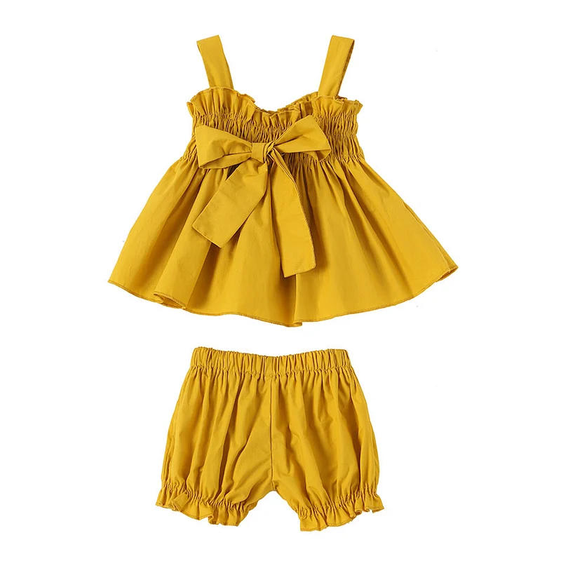 Wholesale 100% cotton baby clothes top sleeveless shirts with tunic shorts two pieces kids clothing sets