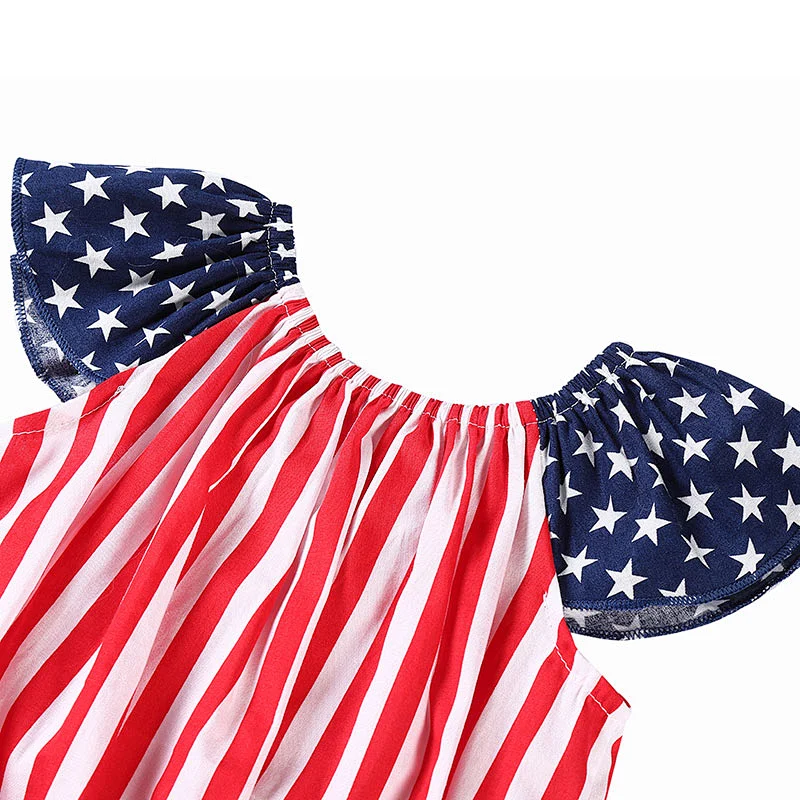 Top Quality Boutique Kids Cotton Sleeveless  4th of July Outfits  Baby Clothes Romper For Girl