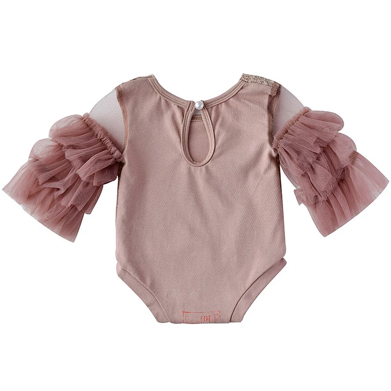 KAPU  Toddler cotton newborn baby girl fower lace flutter long sleeve romper clothes