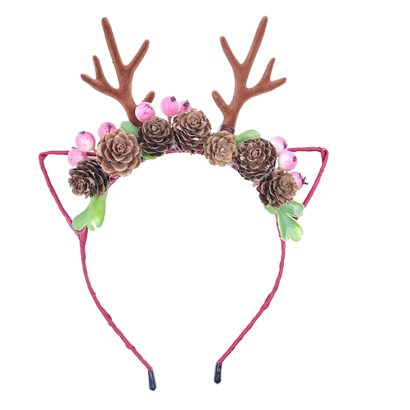 Wholesale Petti Flower Christmas Antlers Pinecone Baby girl headbands