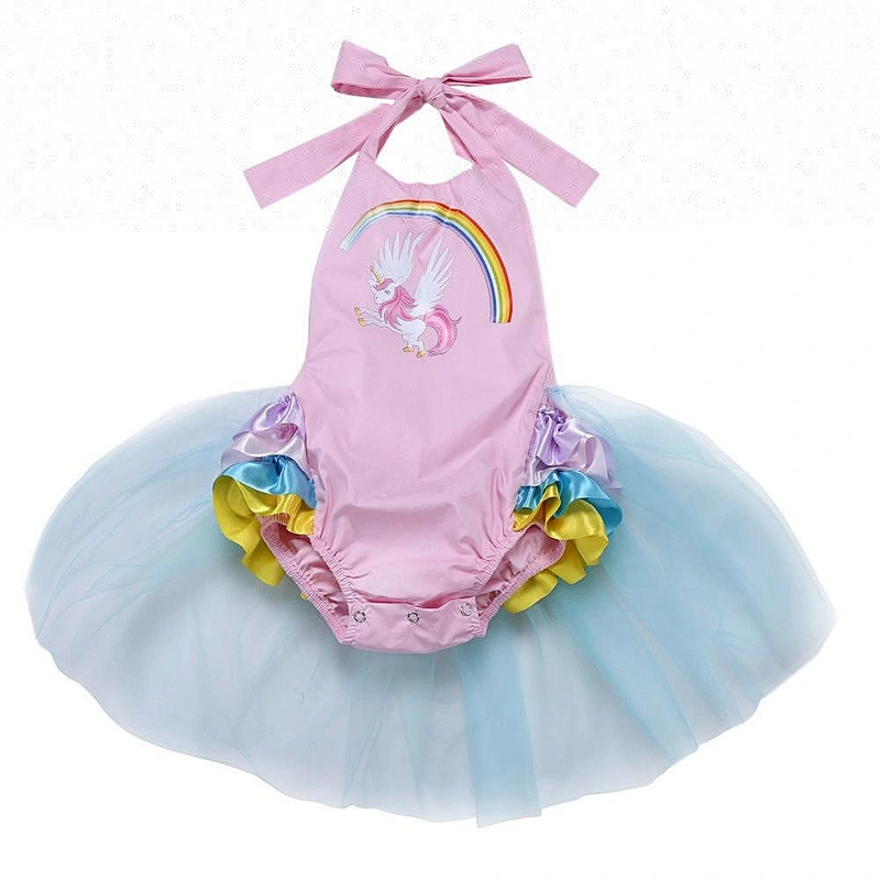 Hot sale baby clothes unicorn rainbow inspired tutu dress romper for girls party