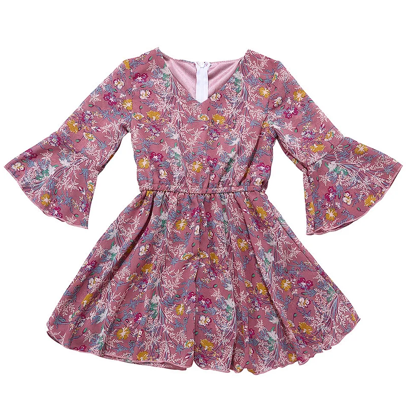 KAPU Spring Polyester flutter printed flower baby romper dress clothes