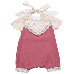 2018 wholesale newborn baby clothes ribbon lace romper