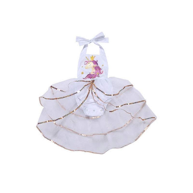 High quality vintage baby girl unicorn tutu romper sequin baby clothing romper