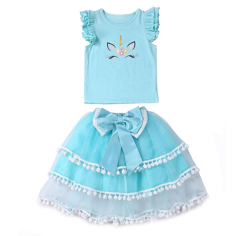 Kids Girls Lovely Summer Unicorn Pompom Outfits
